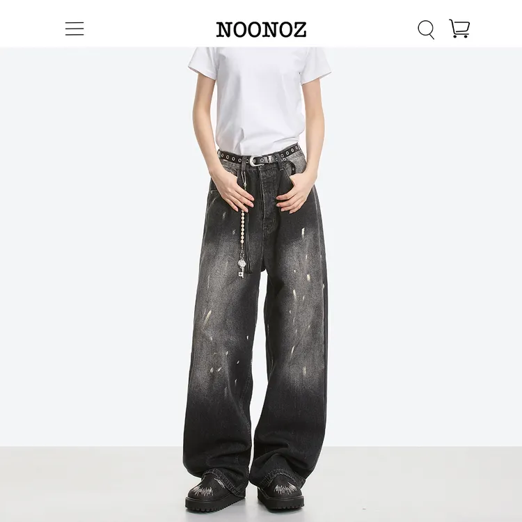 NOONOZ潮牌泼墨渐变美式复古牛仔裤男新款宽松直筒裤子显瘦阔腿裤