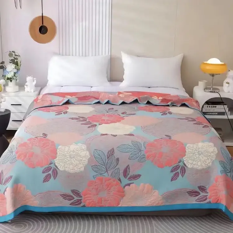 【最新爆款】150*200花好月圆纱布毛巾被床盖六层加厚柔软双面盖毯