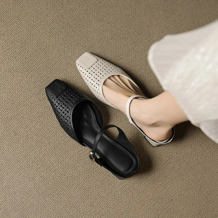 [3.5cm] 通勤休闲百搭粗跟包头拖春夏法式气质简约时尚包头拖1191