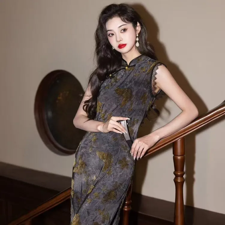 萌妍｜如愿长裙中长裙无袖提花千金风旗袍中长款显瘦复古日常