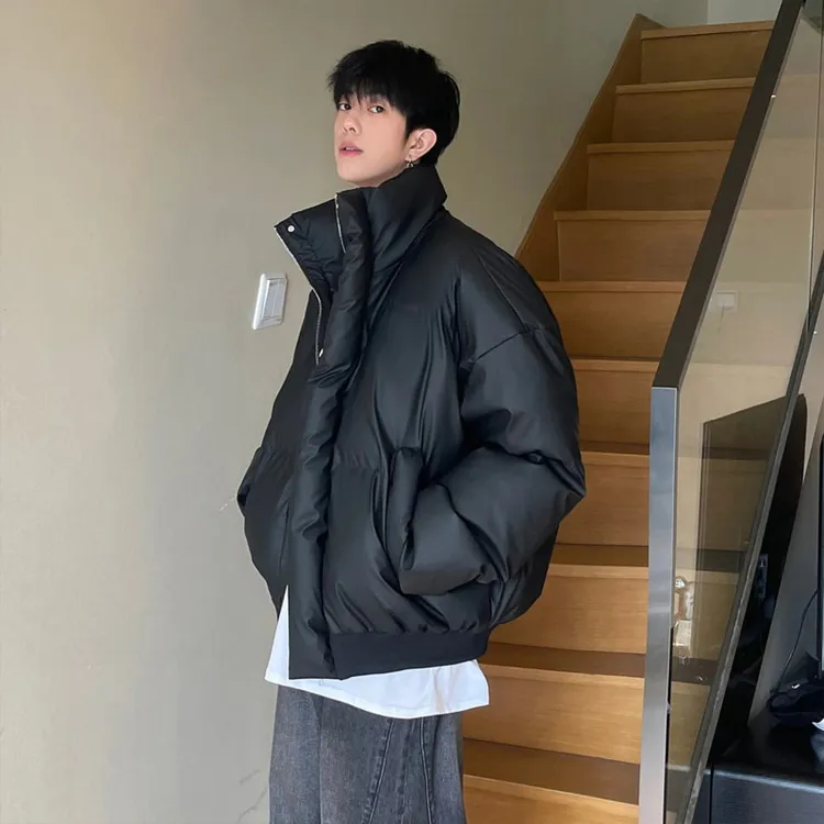 冬装重磅简约立领短款棉服外套男女加厚保暖宽松皮棉衣休闲面包服