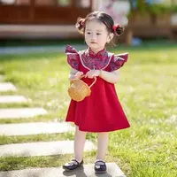宝宝周岁礼服中式抓周旗袍裙满月百天儿童红色婴儿唐装公主新款