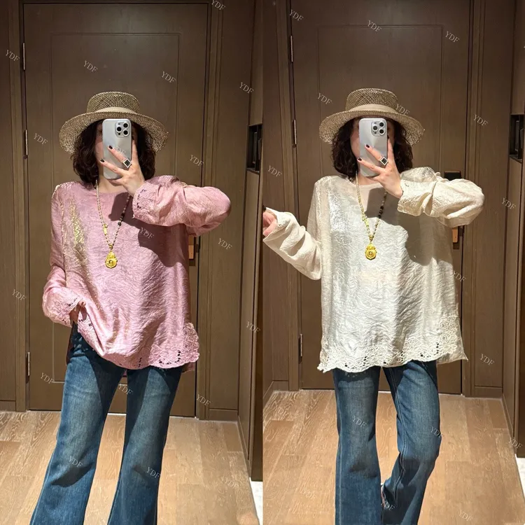 YDFSTUDIO小众【心动旋律】高品早秋蕾丝刺绣拼接设计时尚百搭小衫