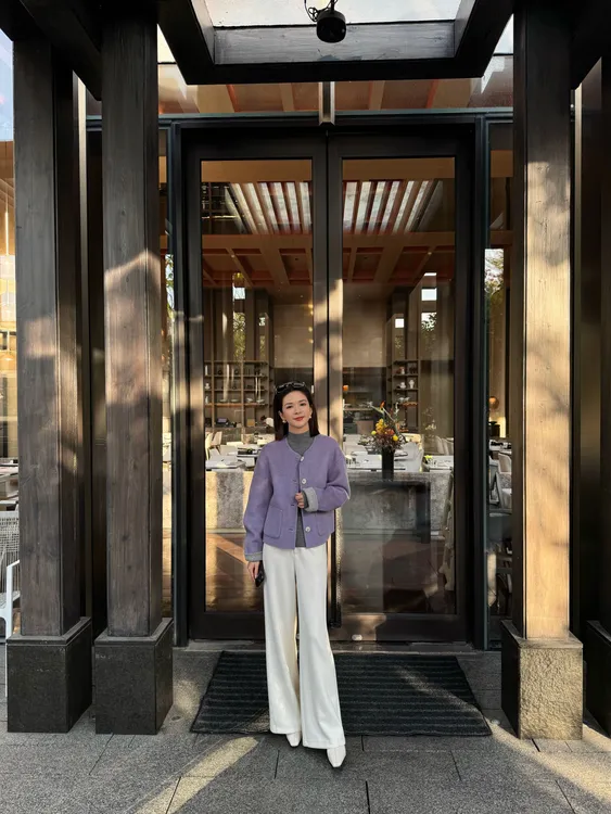 ANGELIAORIGINAL紫灰双色 100绵羊毛通勤气质百搭双面短外套#947