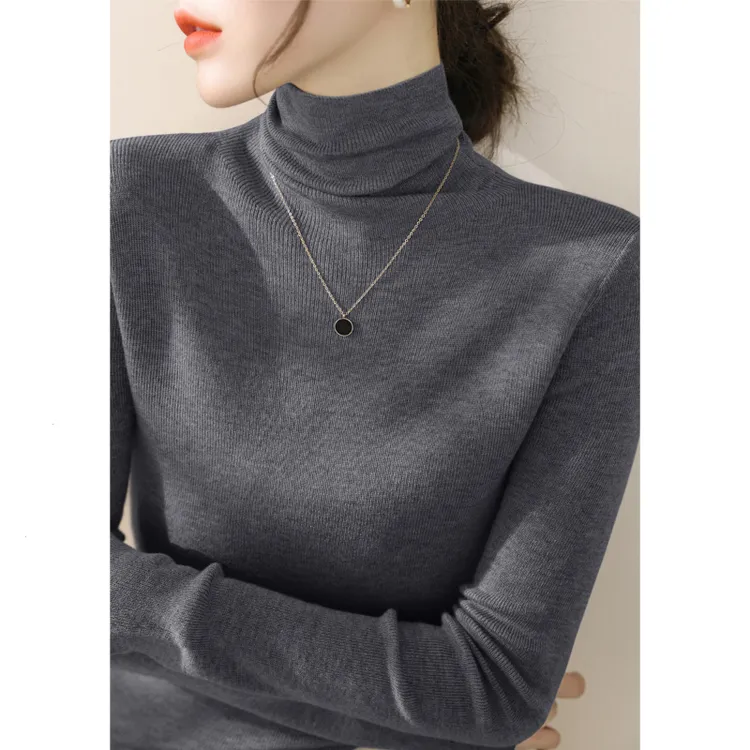 2025新款女款爆款百搭羊毛打底衫秋冬修身显瘦简约时尚堆堆领毛衣