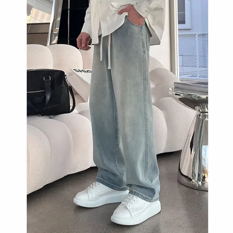 2025春夏软牛仔裤男女潮流松紧百搭宽松休闲复古垂感直筒裤裤子潮