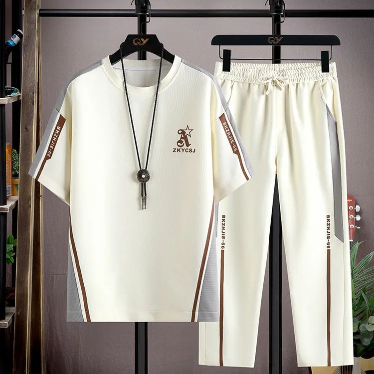 夏季百搭宽松韩版T恤运动服套装薄款透气时尚潮流帅气青少年夏装