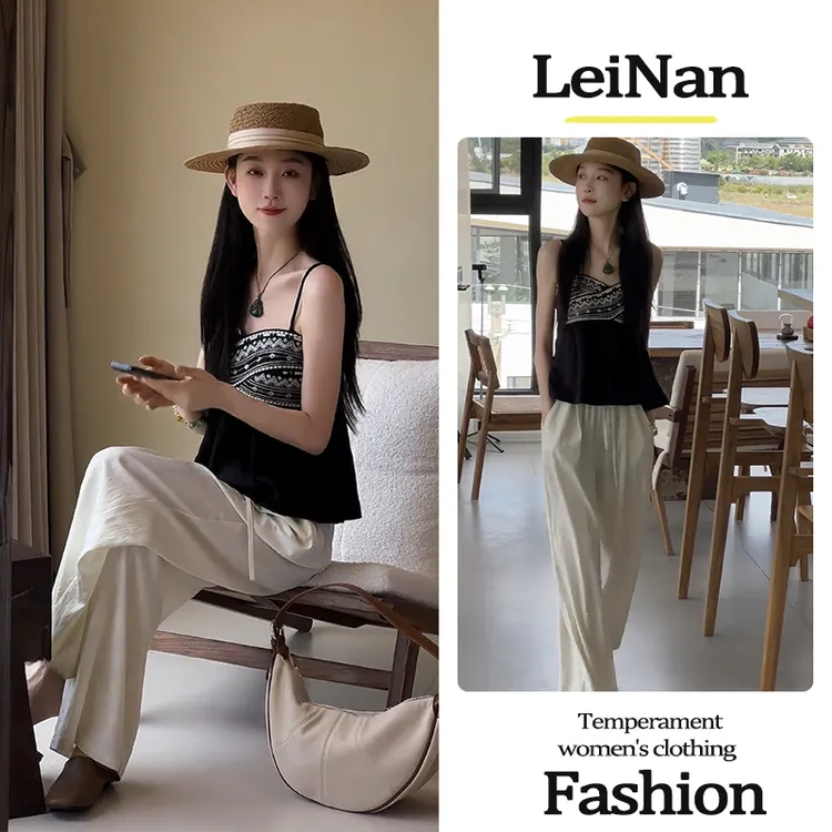 2025夏季新款时尚设计感甜美气质百搭吊带上衣裤子两件套