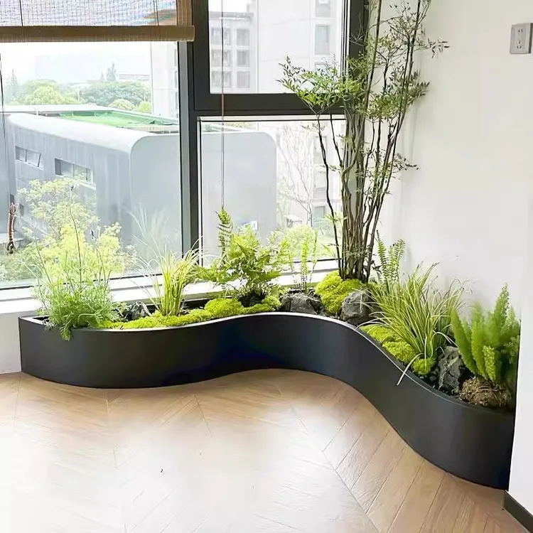 室内不锈钢阳台转角定制成品弧形花盆室外花池阳台不锈钢阳台花箱