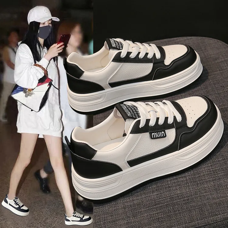4.5cm熊猫小白鞋女鞋2025新款秋季透气韩版ins厚底学生板鞋子女潮