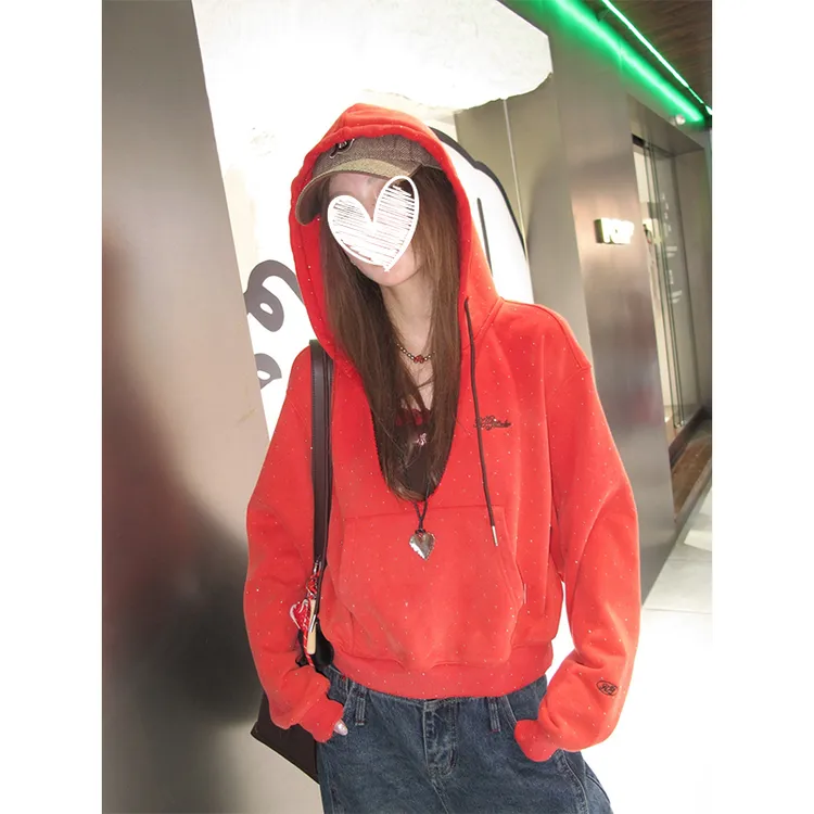 【星汉灿烂】2025秋冬新款套头连帽闪钻休闲宽松卫衣女新款休闲外套