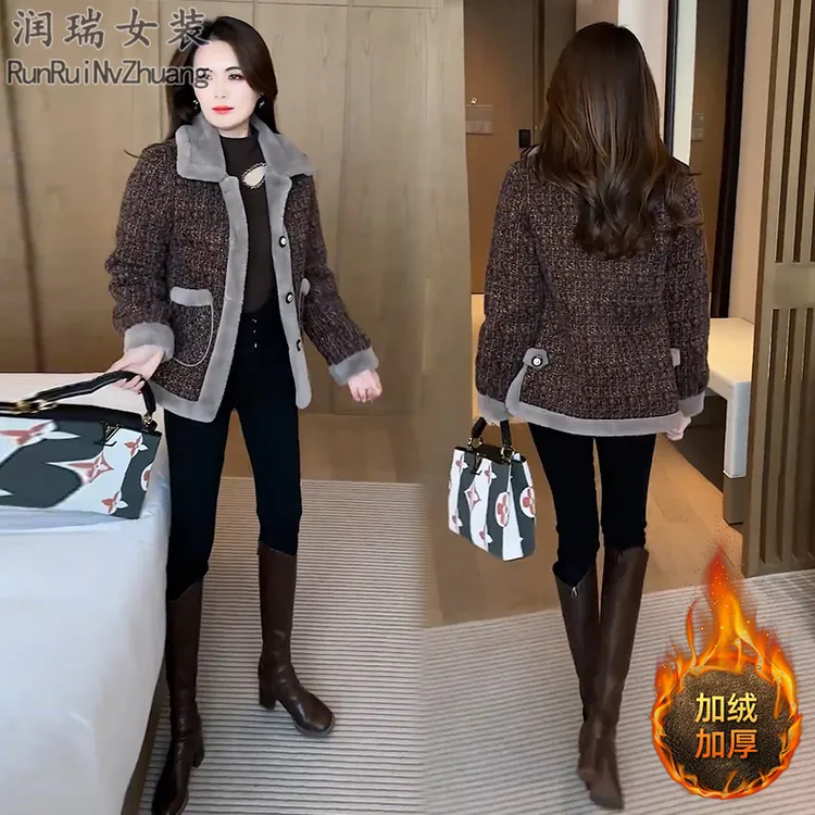 小个子加绒加厚毛呢短外套女2025秋冬季新款时尚百搭保暖呢大衣潮