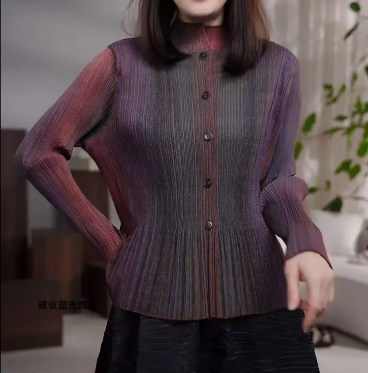 语莫-简奢高定系列中古风气质褶皱长袖短开衫