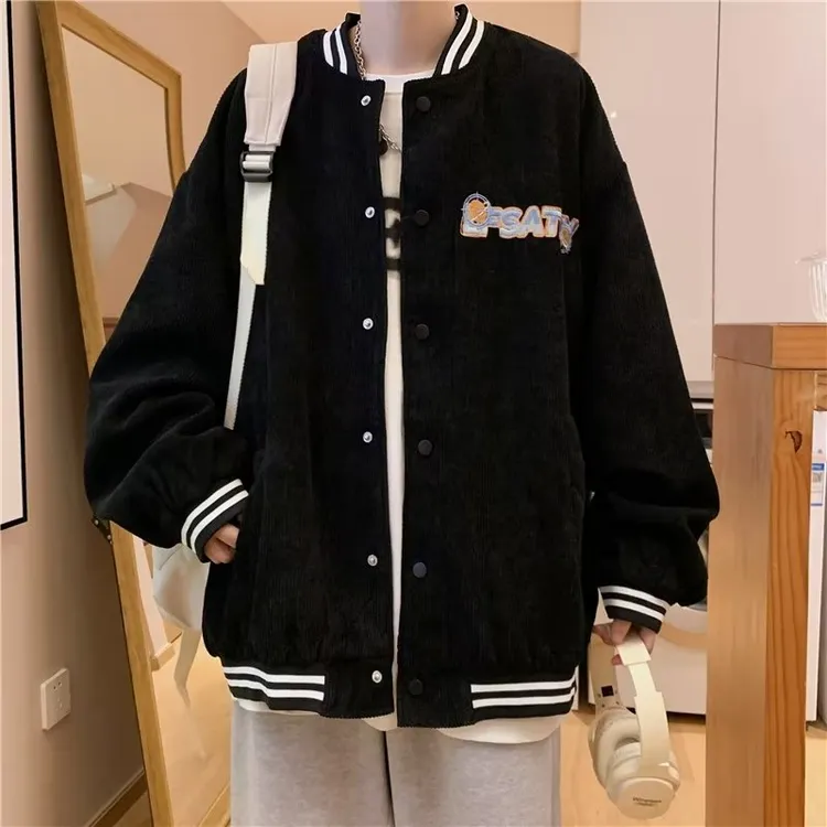8841春秋季灯芯绒棒球服外套男女潮流休闲百搭美式潮牌夹克