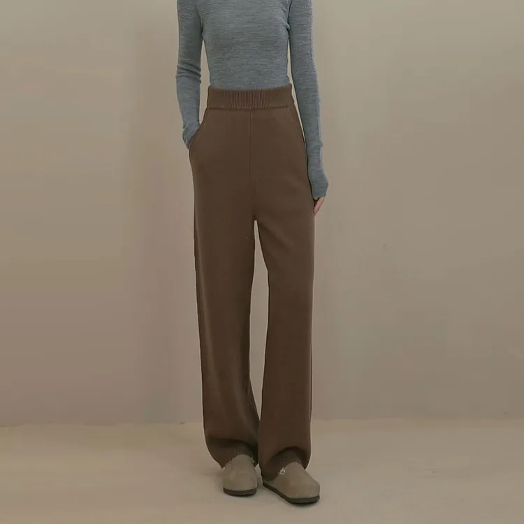 小禾【暖暖裤】100绵羊毛软糯厚实保暖锁温松紧腰显瘦针织弯刀长裤