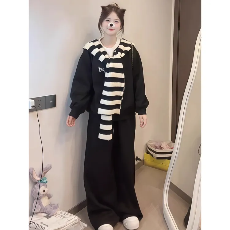 慵懒假两件卫衣女2025新款爆款秋季披肩长裤三件套家居服外穿战袍