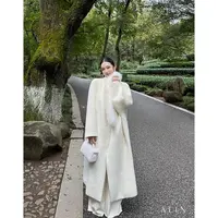 阿琳ALIN【北国雪松】冬季苏力羊毛长款大衣配狐狸毛毛领女AL5OMD16