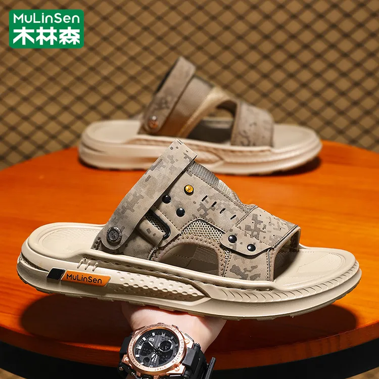 木林森凉鞋男2025夏季新款户外穿防滑涉水开车两用运动沙滩皮凉拖