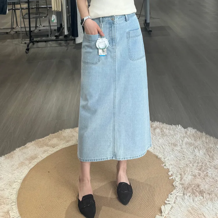 SILVIYE牛仔裙半身裙高腰显瘦后开叉中长款休闲半裙夏BQ52027