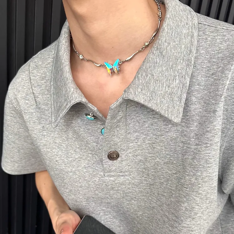 钛钢项链 蝴蝶渐变颈链女choker小众高级感锁骨链甜酷辣妹配饰男