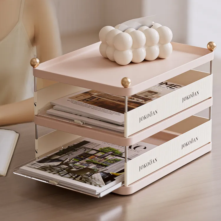 桌面置物架办公室创意工位整理神器多层办公用品文件a4储物推拉架