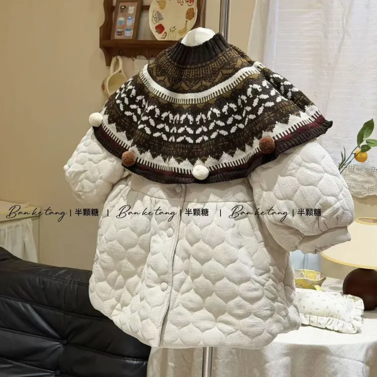 女童韩系棉服秋冬2025新品韩版中小童慵懒洋气保暖披肩中长款外套