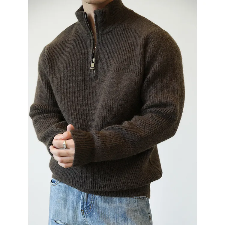秋冬季男新款拉链立领套头毛衣老钱风休闲青年针织打底衫上衣服