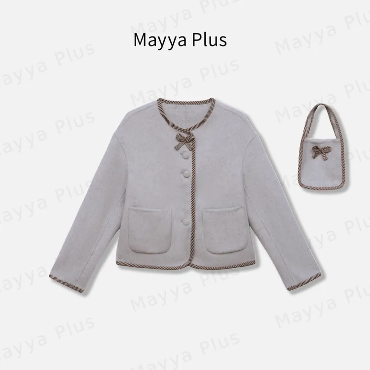 【千金归来】Mayya Plus秋短款绵羊毛流光风双面呢大衣外套32546291