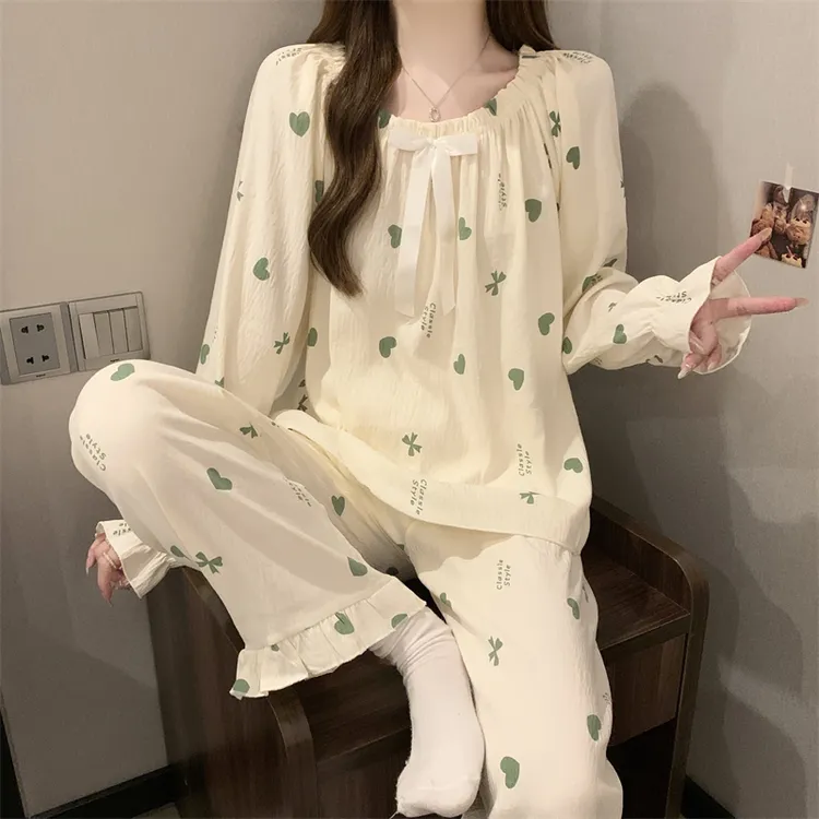 睡衣女款春秋季韩版学生甜美风长袖裤云朵棉减龄网红风家居服套装