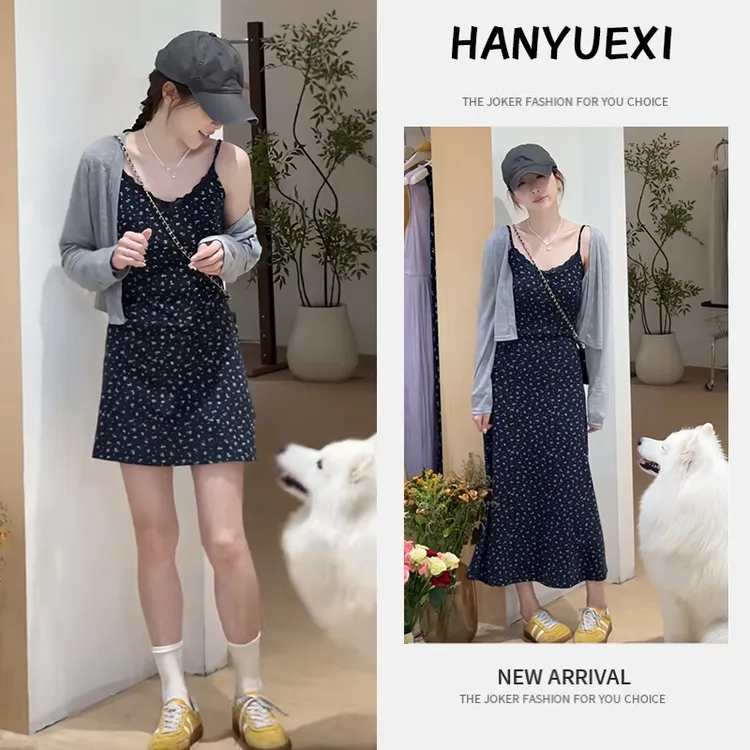 【现货】夏季一整套女装2025年新款韩版显瘦开衫碎花吊带裙两件套