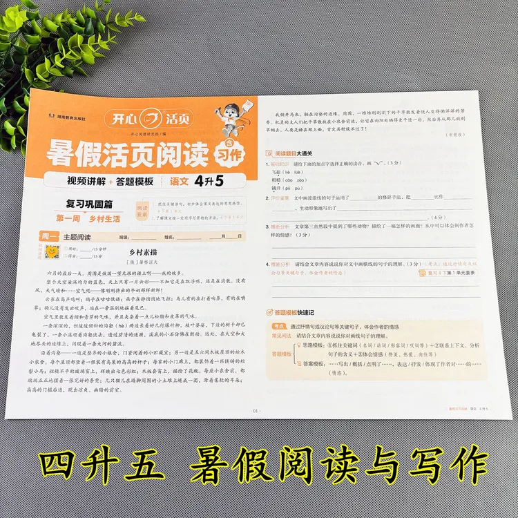 四升五暑假阅读与写作暑假阅读理解训练书四年级活页暑假阅读写作