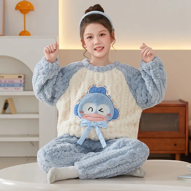 女童睡衣秋冬季儿童珊瑚绒加厚法兰绒小丑鱼小女孩公主宝宝家居服