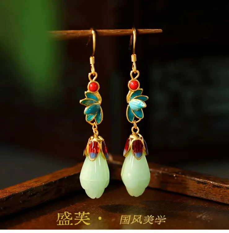 铜合金耳饰 新中式耳饰古风穿旗袍必入耳环时尚高级感玉兰花耳坠