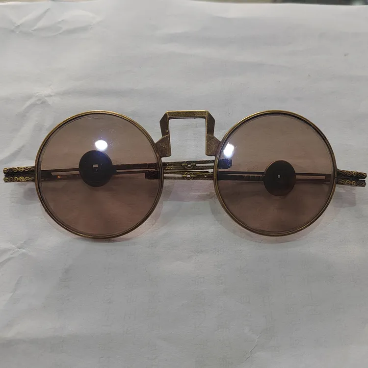 复古圆天然石眼镜纯铜镜框