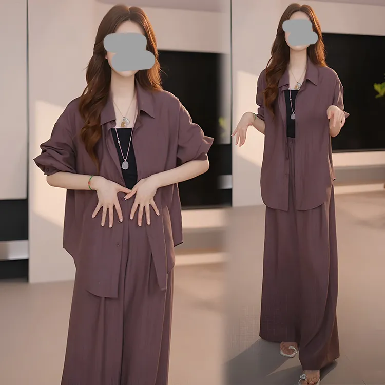 复古套装女扎染宽松翻领衬衫新款2025夏季夏夏季法式复古衬衫套装