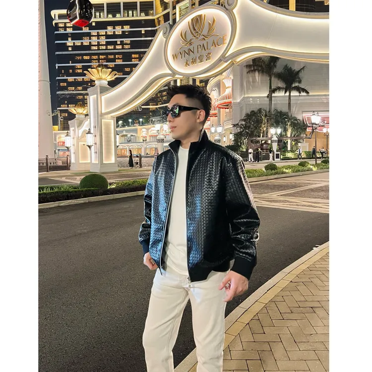 【编织皮衣】BV风定制痞帅男装编织皮上衣男士撞色休闲夹克外套