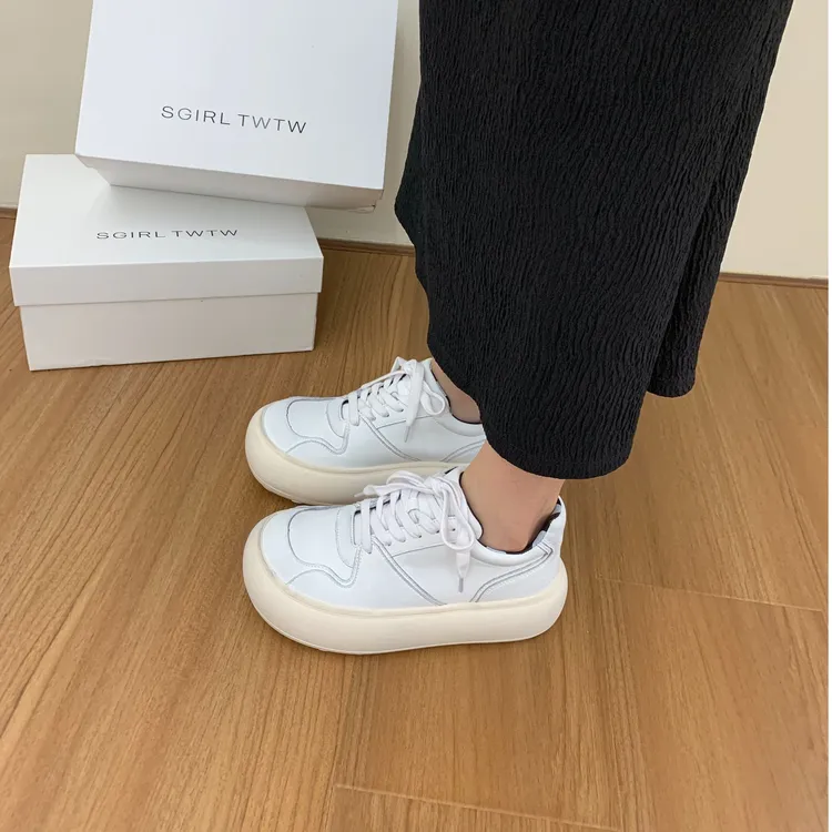 SGIRL TWTW圆头厚底做旧小白鞋女2025百搭休闲脏脏鞋板鞋潮Y666-5