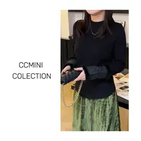 「新中式小立领T恤」纯色气质显瘦长袖打底衫女 休闲百搭拼接上衣女