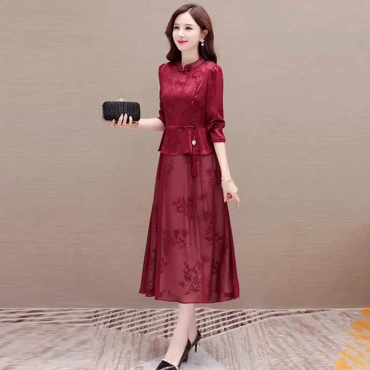 【莫瑞】假两件旗袍连衣裙女夏2025新款气质高贵婚宴装国风礼服裙子