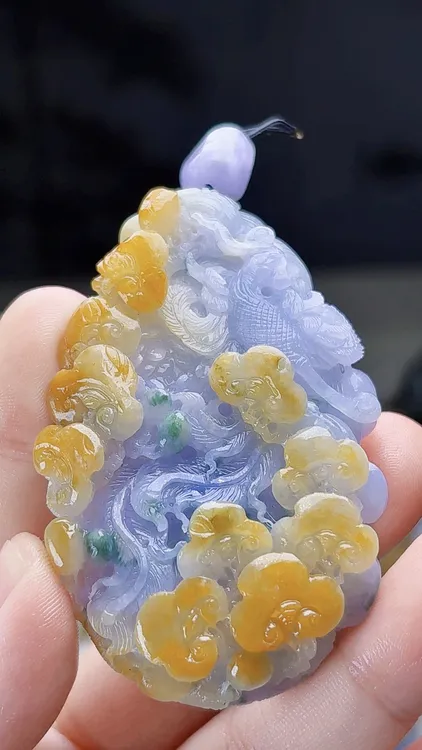 天然缅甸翡翠紫罗兰黄翡双彩凤凰毛货买断需抛光尺寸67-41-13.6