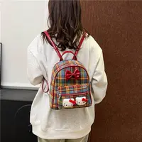 凯蒂猫红色格子双肩包小背包
