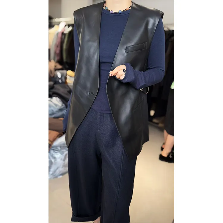 JING2025秋季1012韩版时尚女装真皮马甲休闲气质上衣宽松百搭