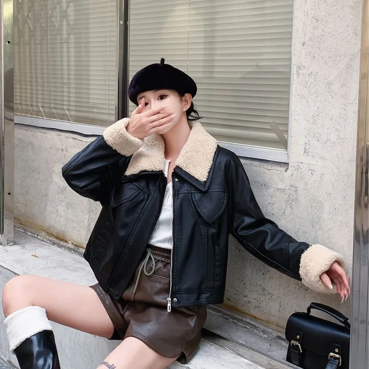 2025新款秋冬显瘦气质短款百搭时尚皮夹克外套