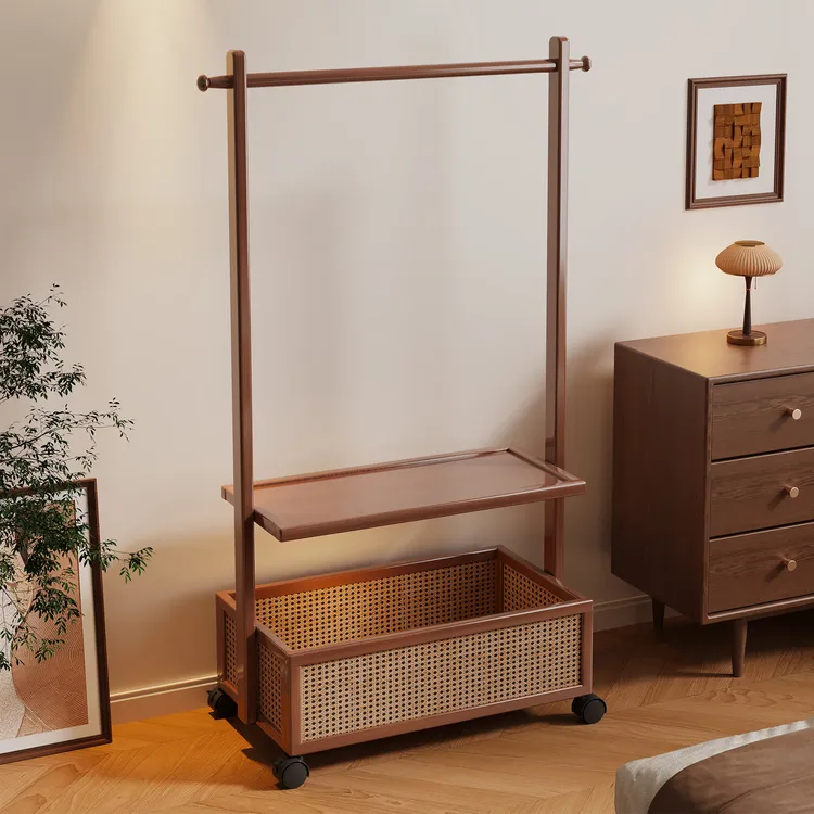 实木脏衣篓一体藤编框2025可移动新款衣帽架挂衣服架子卧室