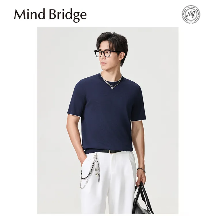 MindBridge【半日闲】莱赛尔桑蚕丝透气高级感休闲短袖T恤男M4144