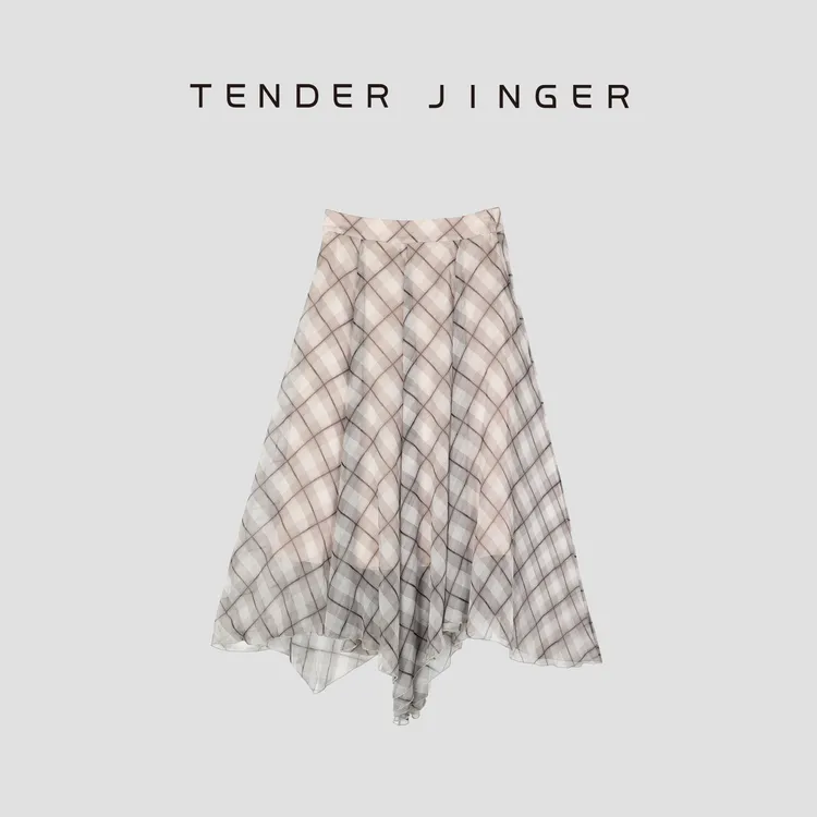 Tender Jinger【黑标】复古格纹垂感飘逸半身裙T52MFY112M