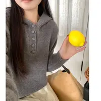 韩系全毛包扣连帽套头毛衣小众慵懒风宽松显瘦百搭休闲毛衣上衣