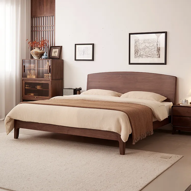 梵而北美黑胡桃木实木厚靠背家用简约轻奢风云舒双人床