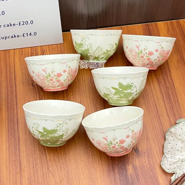 【春玲语】米饭碗高颜值4.5英寸碗6个装复古陶瓷碗家用饭碗釉下彩