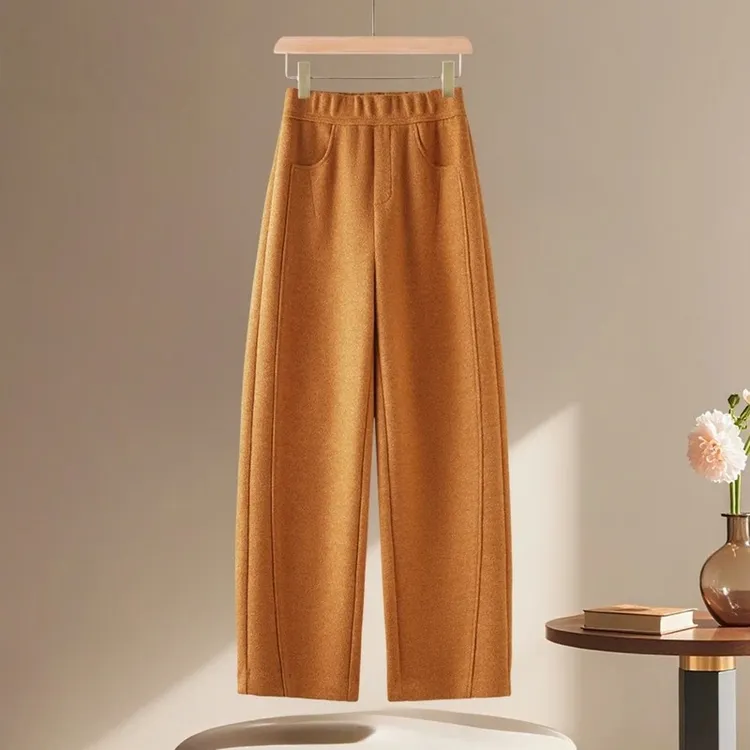 今年流行爆款小个子羊毛弯刀裤女2025秋冬高腰垂感休闲直筒阔腿裤
